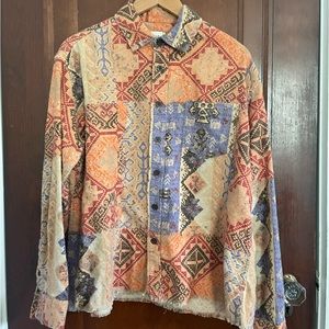 Urban Outfitters BDG Men’s Small Button Down Orange Purple Textile Design Shirt